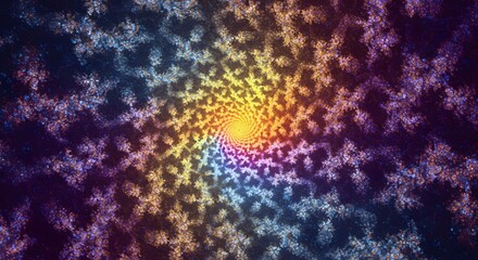 Fractal spiral pattern with rainbow colors and floral motifs