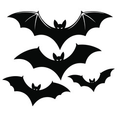 Black Bats  Set for Halloween  Silhouette Vector Designs