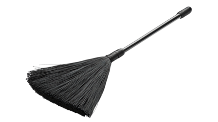 Elegant black designer broom for luxury interiors Transparent background, PNG