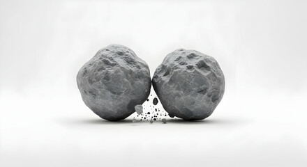 Two Gray Boulder Collision Isolated On White Background Stock Image