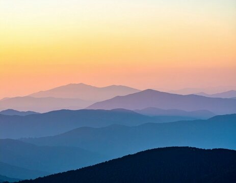 Serene mountain range layers at sunset with vibrant orange and purple sky - Powered by Adobe