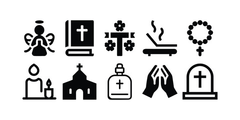 All Saints Day Icons – Dia dos Finados Silhouette, Line Art Vector Elements