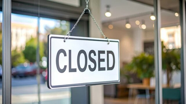 Closed store sign on glass door