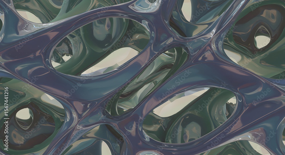 Wall mural organic iridescent lattice structure with rounded openings