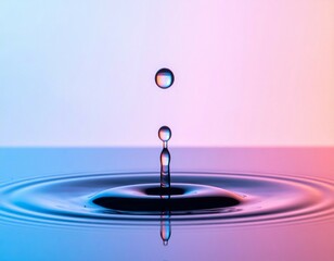 Close up of a water drop falling into water creating ripples and splashes