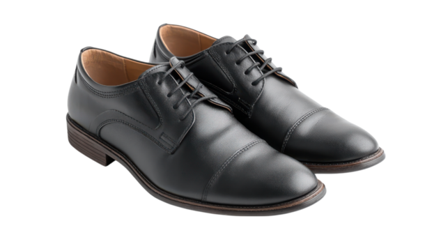 Classic black leather oxford dress shoes for men isolated on transparent background