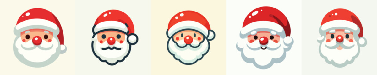Cute Santa Claus Faces – Flat Vector Christmas Character Icons