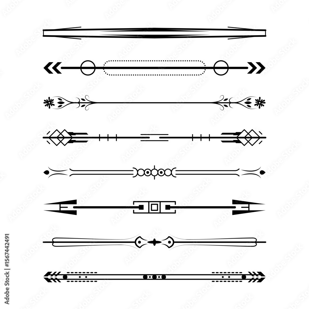 Poster set black simple line collection doodle border elements vector design style sketch isolated illustra