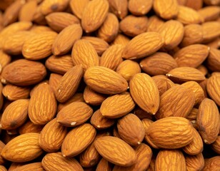Fototapeta premium Close up macro shot of a pile of raw whole almonds with brown skin
