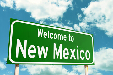 Welcome To New Mexico Green Road Sign at the entrance to the state.