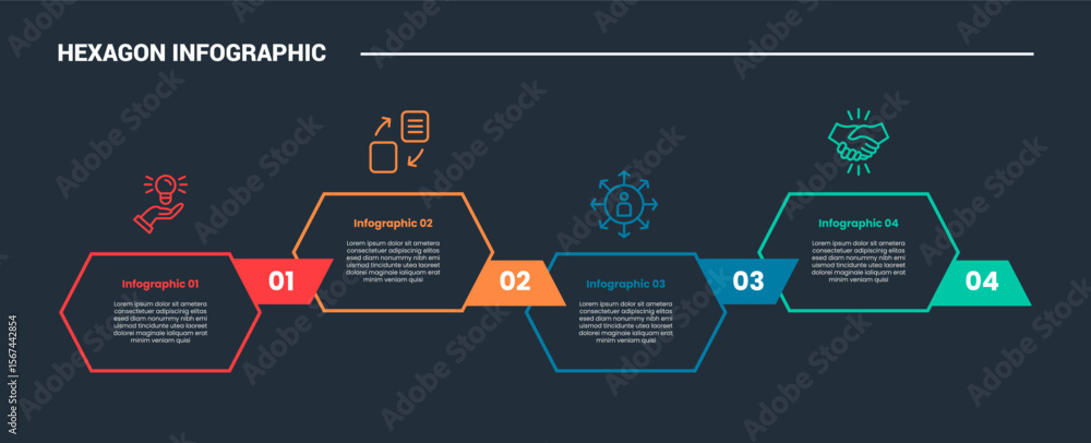 Aufkleber hexagon base shape infographic process diagram with up and down wave with ribbon badge with dark bac