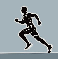 Obraz premium A male athlete in mid-run silhouette, showcasing speed and determination against a pale backdrop.