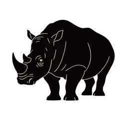 Fototapeta premium Stylized black rhinoceros illustration on a white background.