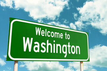 Welcome To Washington Green Road Sign at the entrance to the state.