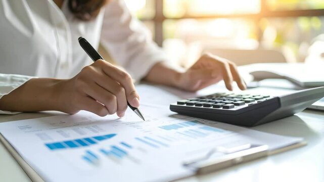 Hands working on financial documents