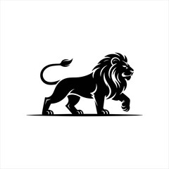 Walking Lion Silhouette Vector Isolated on White Background

