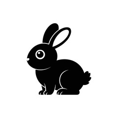 Cute Black Rabbit Silhouette Logo – Minimalist Cartoon Bunny Icon on White Background

