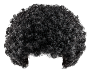 Curly wig afro hairstyle black synthetic hair costume accessory isolated on transparency background retro style party prop fun fluffy voluminous