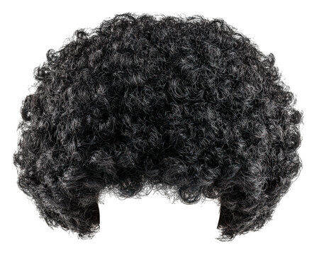 Curly wig afro hairstyle black synthetic hair costume accessory isolated on transparency background retro style party prop fun fluffy voluminous