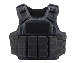 Black tactical vest body armor protective gear isolated on transparency background used for security law enforcement or military durable and adjustable modern design strong and reliable