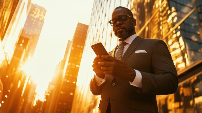 Businessman Using Smartphone in City