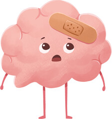 Cute Brain Character with Bandaid