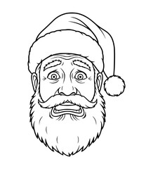 Fearful Santa Face Line Art