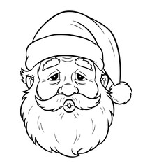 Pouting Santa Face Line Art