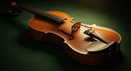 Fototapeta premium Artistic Close Up of a Rich Toned Violin Against a Shaded Green Backdrop