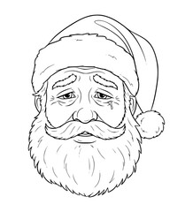 Sad Santa Face Line Art