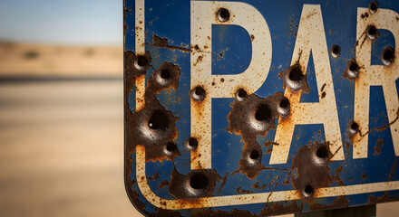 Worn Parking Sign Distressed Blue And White Vintage Look Textural Design