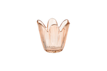 Elegant pink glass votive holder with petal shaped rim isolated on transparent background