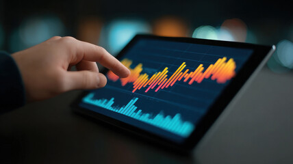 Global economic outlook visualized digital tablet with colorful