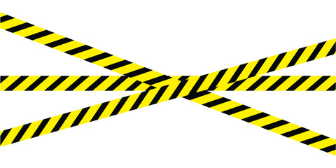 Hazardous warning tape set with seamless black and yellow lines for crime scenes and construction zones. Includes caution signs borders brushes and under construction tape for web safety in eps 10.