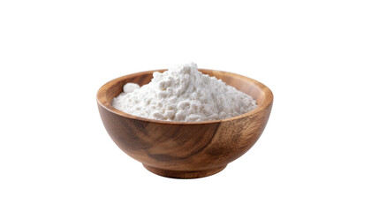 White Flour in Wooden Bowl on Transparent Background