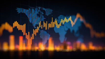 Global economic outlook with digital world map and financial graph