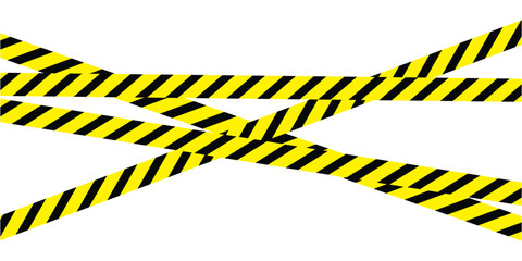 Hazardous warning tape set with seamless black and yellow lines for crime scenes and construction zones. Includes caution signs borders brushes and under construction tape for web safety in eps 10.