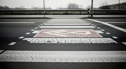 Worn Pedestrian Crossing On An Asphalt Road In An Urban Environment At Daytime