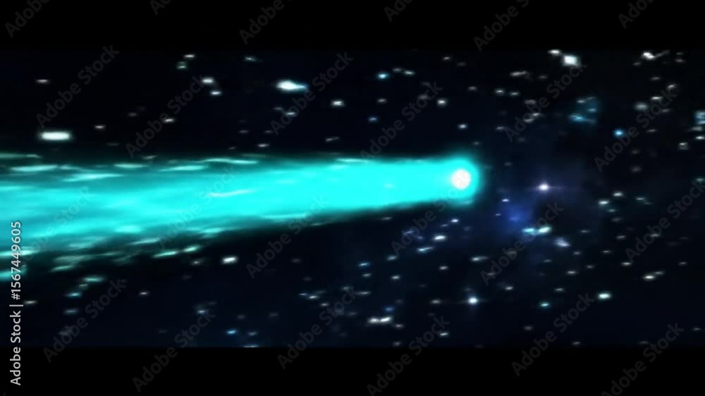 Poster animated comet hurtling through starry space, a mesmerizing celestial phenomenon background
