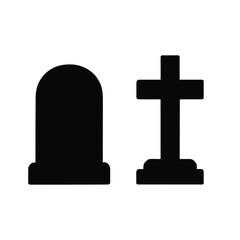 Grave Marker & Cross: Simple Black Silhouette Icons for Remembrance, Memorial, and Cemetery Designs
