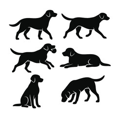 Labrador Retriever Silhouettes: Six Poses, Versatile Vector Graphics for Design Projects