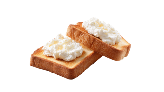 Two Slices of Toasted Bread with Cream Cheese on Transparent Background
