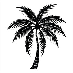 Black Silhouette of Palm Tree Symbolizing Tropical Paradise and Beach Relaxation