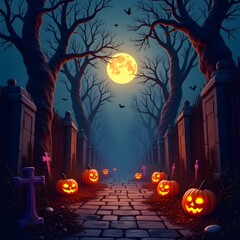 Fototapeta premium Spooky Halloween Gate at Night Under a Full Moon