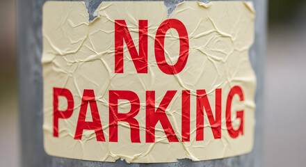 Worn Prohibition: Aged Sign Declaring Parking Ban On Urban Street Fixture