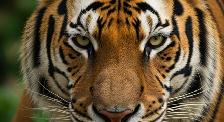 Obraz premium Intense gaze of a Bengal tiger, showcasing its majestic stripes and captivating eyes