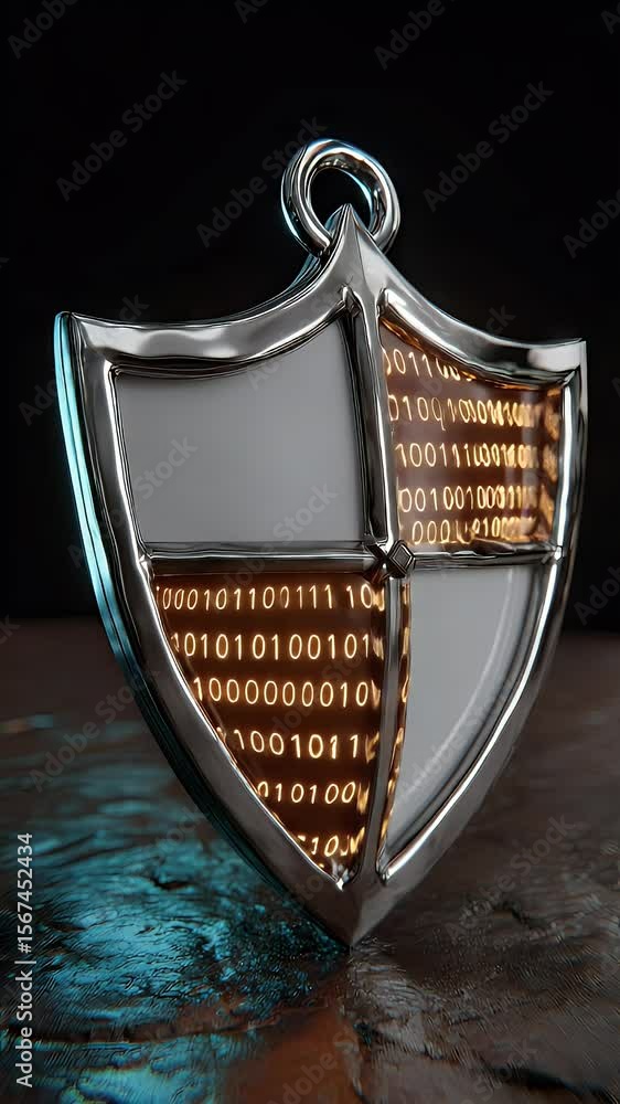 Poster metallic shield binary code illustration