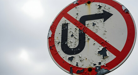 Worn Prohibition Sign Implies Detours And Perseverance Against Challenges