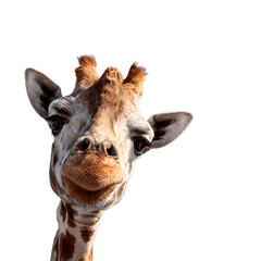 Obraz premium Close up of a giraffe smiling against a black background