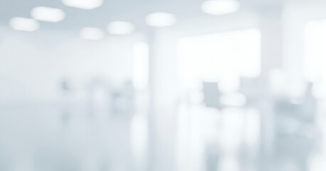 Blurred interior view of a bright hallway with people and lights., a great fit for background imagery in fintech apps, technology ads, or elegant site headers